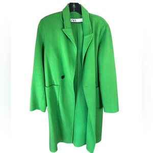 Zara Women's Vibrant Green Wool Long Coat